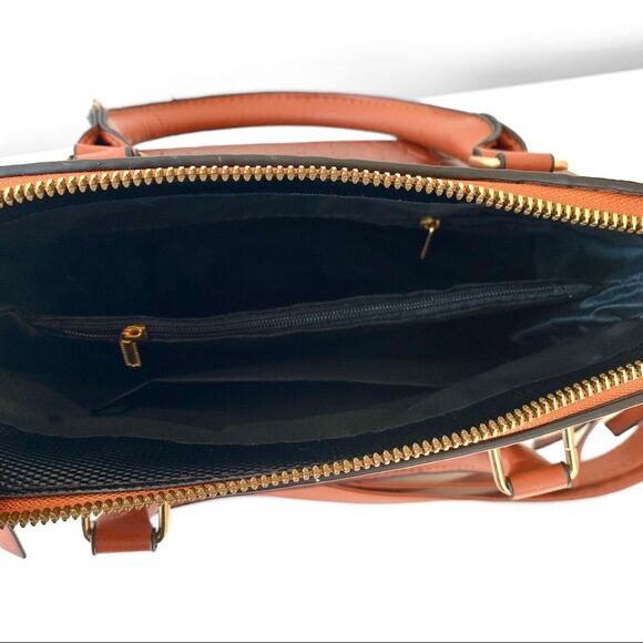 Vegan Brown Crocodile Leather Satchel Bag NWOT - Picture 6 of 6